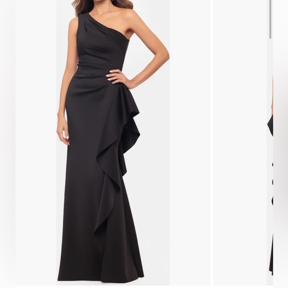 NWOT Xscape scuba ruffle one shoulder gown - Picture 3 of 13